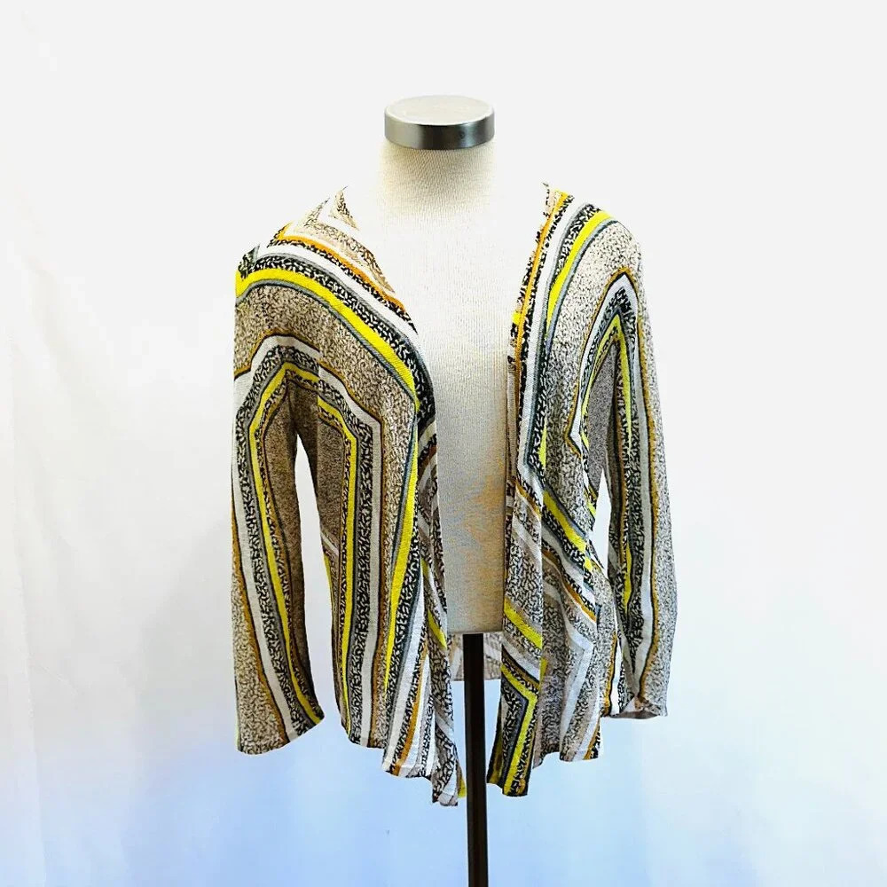 NIC+ZOE Women Long Sleeve Semi-Sheered Striped Cardigan Sweater Size Medium